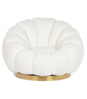 SILLON GIRATORIO 98 X 97 X 69 PERLA TEL BOUCLE METAL DORADO