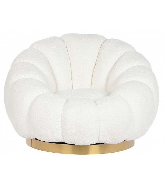 SILLON GIRATORIO 98 X 97 X 69 PERLA TEL BOUCLE METAL DORADO