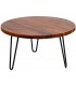 Mesa centro redonda pequeña madera acacia nogal patas metal negro
