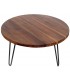 Mesa centro redonda pequeña madera acacia nogal patas metal negro 1