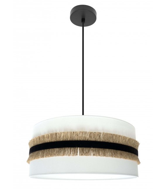 LAMPARA DE TECHO 50 Ø X 96 GOLA METAL NEGRO TEXTIL Y YUTE