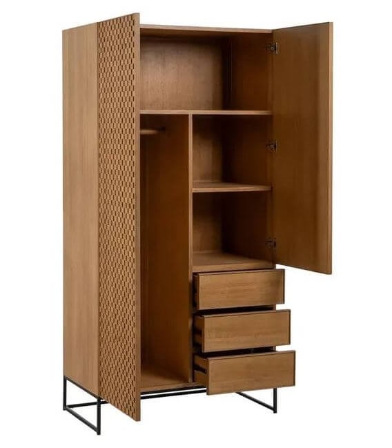 ARMARIO ROPERO 99 X 55 X 200 PANAL MADERA DM FRESNO NATURAL METAL NEGRO