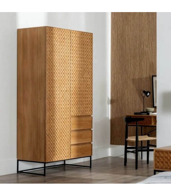 ARMARIO ROPERO 99 X 55 X 200 PANAL MADERA DM FRESNO NATURAL METAL NEGRO