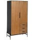 ARMARIO ROPERO 104 X 53 X 203 LUNA MADERA DM FRESNO NATURAL METAL NEGRO