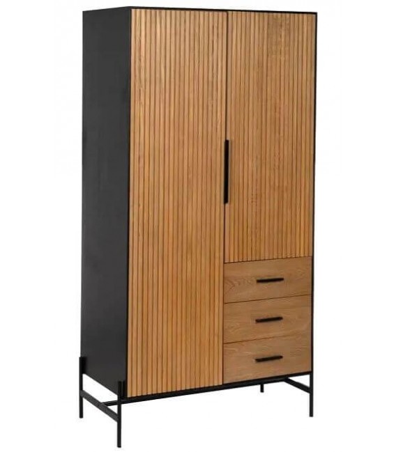 ARMARIO ROPERO 104 X 53 X 203 LUNA MADERA DM FRESNO NATURAL METAL NEGRO