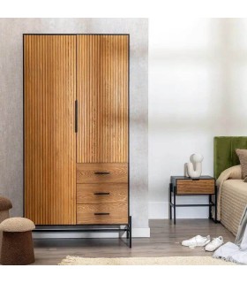ARMARIO ROPERO 104 X 53 X 203 LUNA MADERA DM FRESNO NATURAL METAL NEGRO