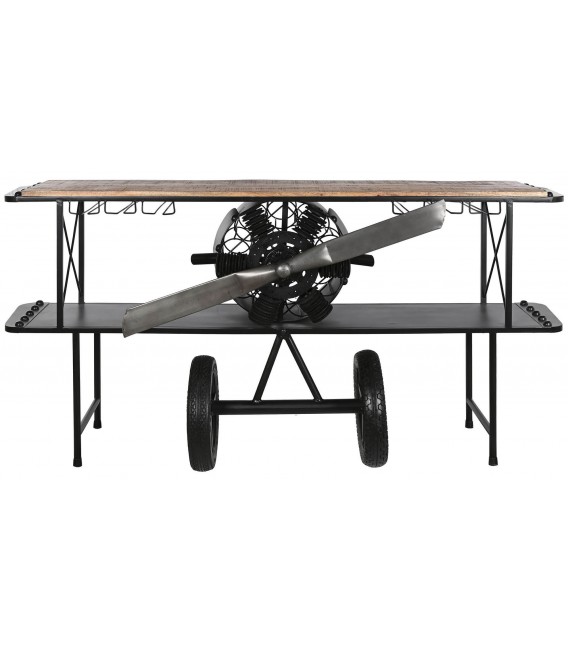 BARRA DE BAR 191 X 58 X 96 AVION MADERA NATURAL METAL NEGRO