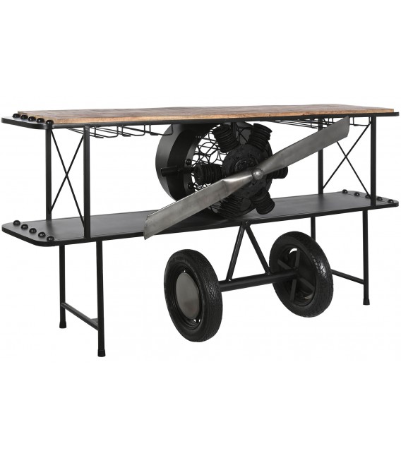 BARRA DE BAR 191 X 58 X 96 AVION MADERA NATURAL METAL NEGRO