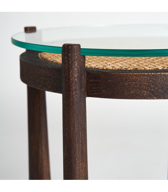 MESITA AUXILIAR 46 X 46 X 56 NOSSEN MADERA RATAN Y CRISTAL