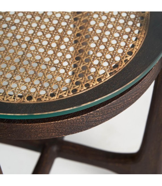 MESITA AUXILIAR 46 X 46 X 56 NOSSEN MADERA RATAN Y CRISTAL