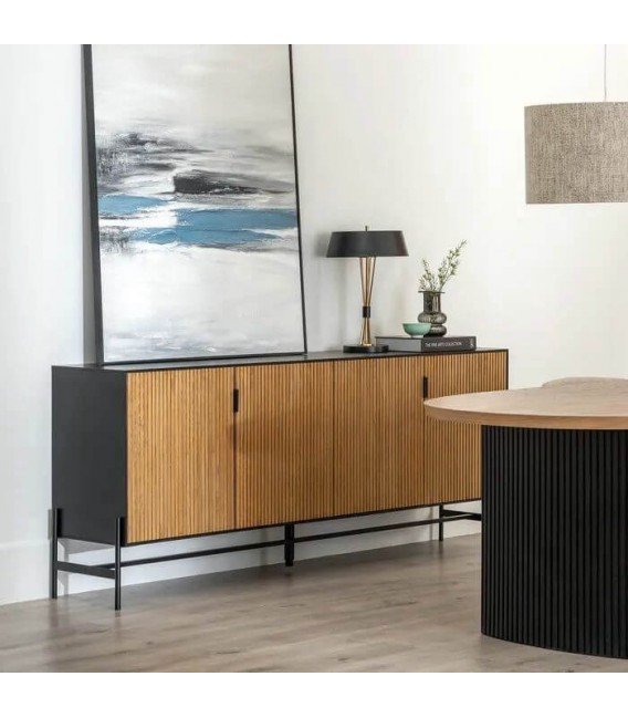 APARADOR 204 X 40 X 82 PALCA MADERA DM FRESNO NATURAL METAL NEGRO