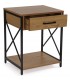 Mesita de noche industrial con cajón, madera y metal negro. Mdmhogar3