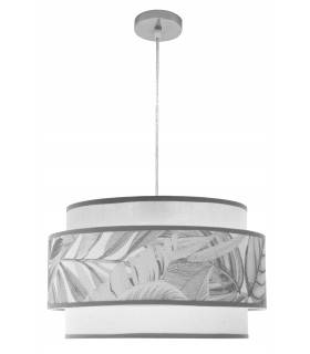 LAMPARA DE TECHO 50 Ø X 102 MERLUN METAL CROMADO TEXTIL BLANCO Y PLATA