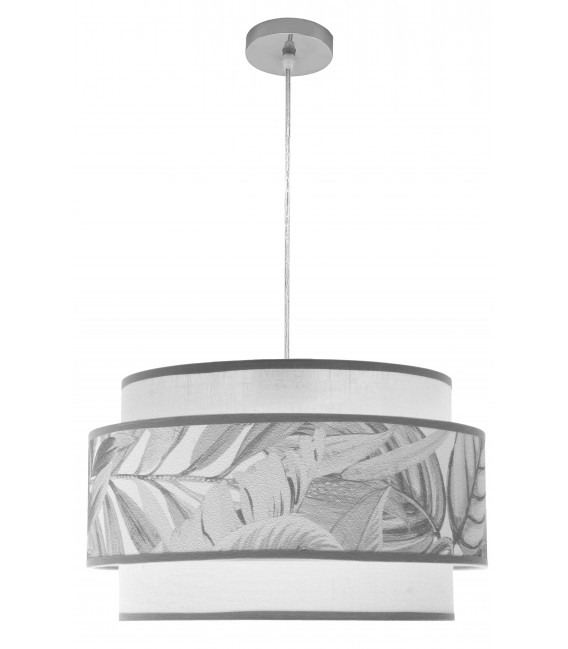 LAMPARA DE TECHO 50 Ø X 102 MERLUN METAL CROMADO TEXTIL BLANCO Y PLATA