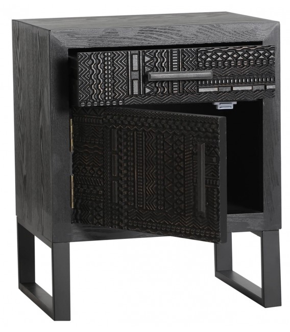 MESITA DE NOCHE 45 X 35 X 55 ANTRIM MADERA Y METAL NEGRO Y GRIS