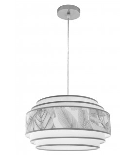 LAMPARA DE TECHO 40 Ø X 110 MERLUN 3 METAL CROMADO TEXTIL BLANCO Y PLATA