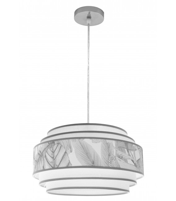 LAMPARA DE TECHO 40 Ø X 110 MERLUN 3 METAL CROMADO TEXTIL BLANCO Y PLATA