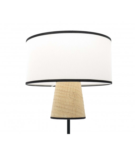 LAMPARA DE PIE 40 Ø X 189 BOYA METAL NEGRO TEXTIL BLANCO Y CAÑIZO