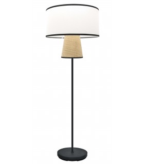 LAMPARA DE PIE 40 Ø X 189 BOYA METAL NEGRO TEXTIL BLANCO Y CAÑIZO