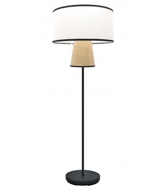 LAMPARA DE PIE 40 Ø X 189 BOYA METAL NEGRO TEXTIL BLANCO Y CAÑIZO