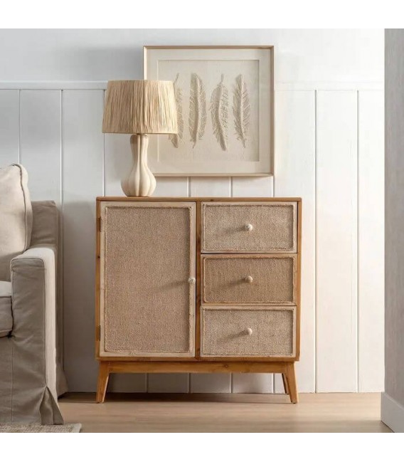 TAQUILLON 76 X 37 X 76 CAMPILLO MADERA NATURAL FIBRA BLANCA