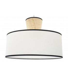LAMPARA DE TECHO 50 Ø X 127 BOYA METAL NEGRO TEXTIL BLANCO Y CAÑIZO