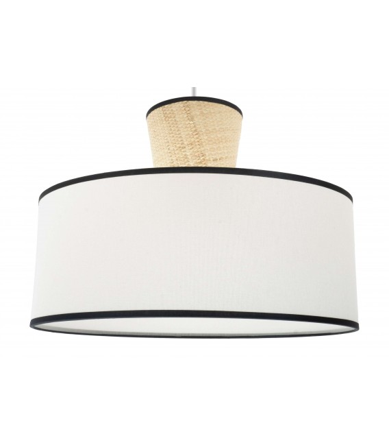 LAMPARA DE TECHO 50 Ø X 127 BOYA METAL NEGRO TEXTIL BLANCO Y CAÑIZO