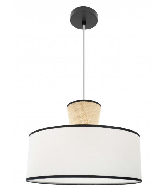 LAMPARA DE TECHO 50 Ø X 127 BOYA METAL NEGRO TEXTIL BLANCO Y CAÑIZO