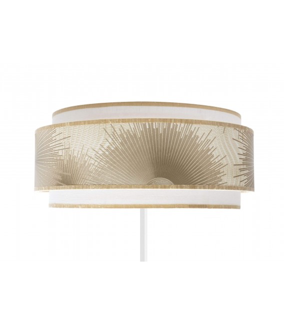 Lámpara de pie de ambiente, pie blanco, pantalla blanca y dorada
