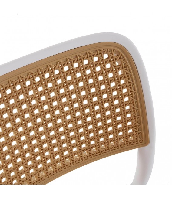 Silla de comedor, apilable, blanca y natural