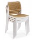 Silla de comedor, apilable, blanca y natural