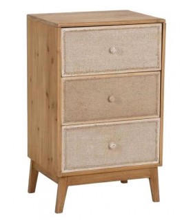 Mesita de noche madera natural y tela de saco, estilo colonial