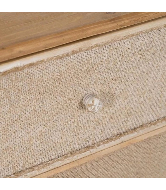 Mesita de noche madera natural y tela de saco, estilo colonial