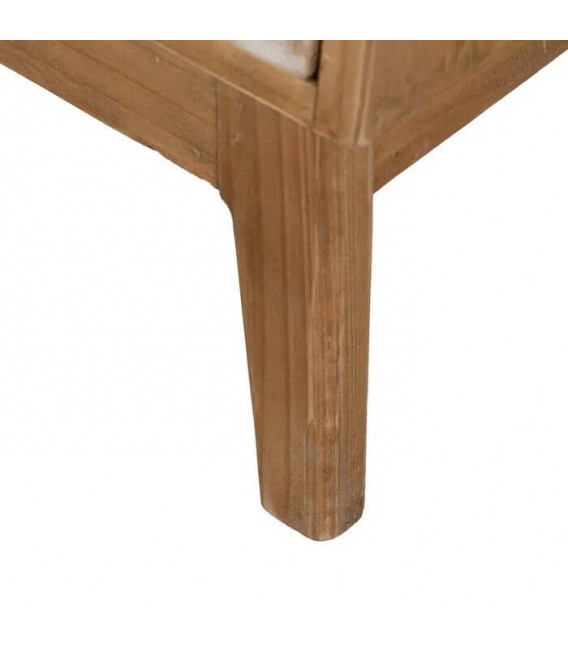 Mesita de noche madera natural y tela de saco, estilo colonial