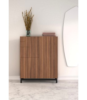 Zapatero 18 pares melamina nogal y madera lacada en negro