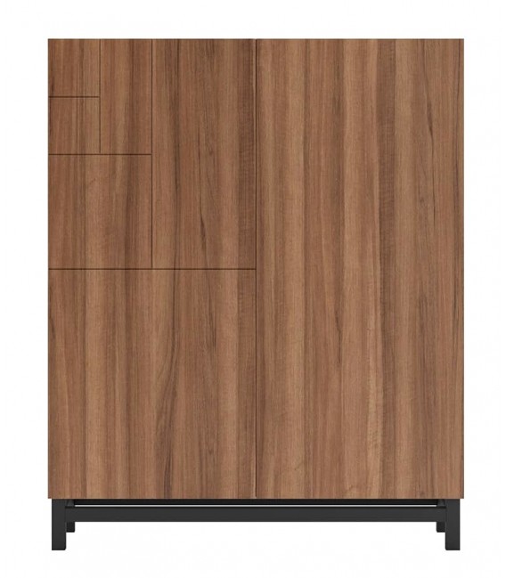 Zapatero 18 pares melamina nogal y madera lacada en negro