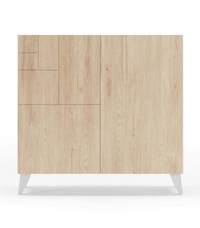 Mueble zapatero melamina roble natural, y laca blanca, para 16 pares.