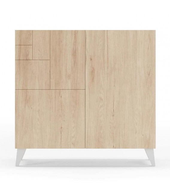 Mueble zapatero melamina roble natural, y laca blanca, para 16 pares.