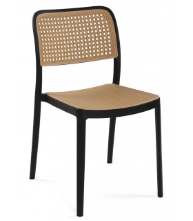 Silla apilable polipropileno negro e imitación ratán natural