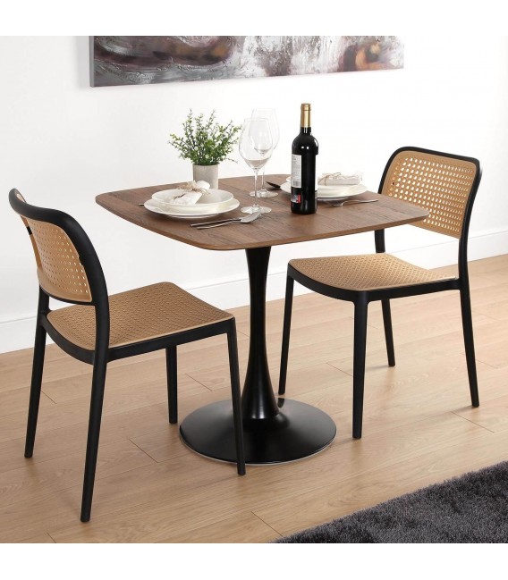 Silla apilable polipropileno negro e imitación ratán natural