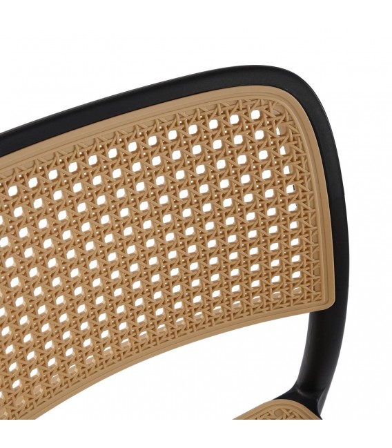 Silla apilable polipropileno negro e imitación ratán natural