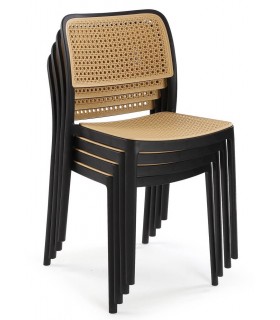 Silla apilable polipropileno negro e imitación ratán natural