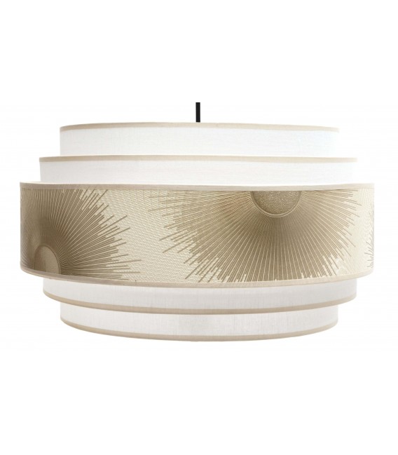 Lámpara de techo 3 pantallas blancas y oro.