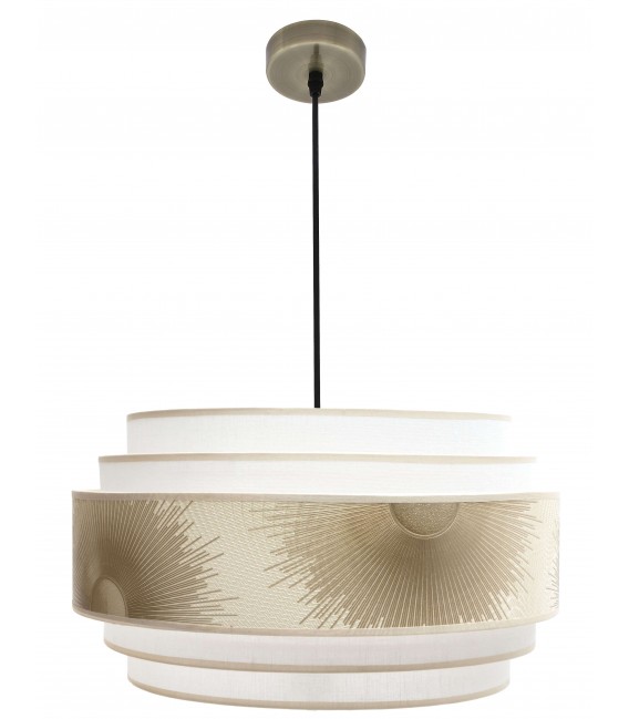 Lámpara de techo 3 pantallas blancas y oro.