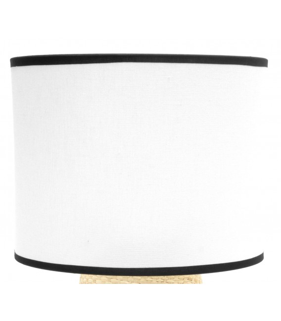 Lámpara de sobremesa cañizo natural textil blanco ribeteados negro
