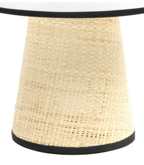 Lámpara de sobremesa cañizo natural textil blanco ribeteados negro