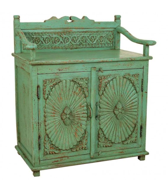 TAQUILLON MADERA TALLADA VERDE ROZADO ARTESANAL