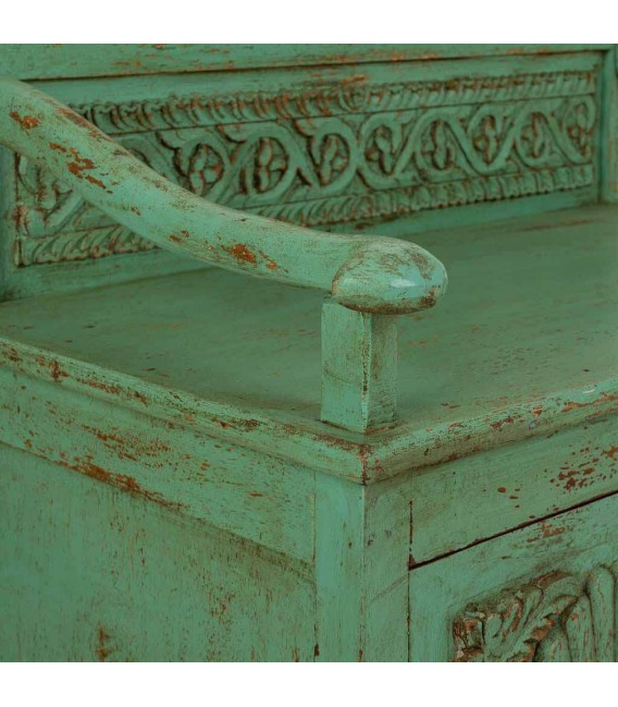 TAQUILLON MADERA TALLADA VERDE ROZADO ARTESANAL