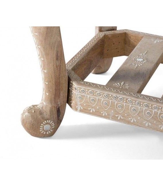 BANQUETA MADERA NATURAL DECORADA A MANO TEJIDO PATCHWORK