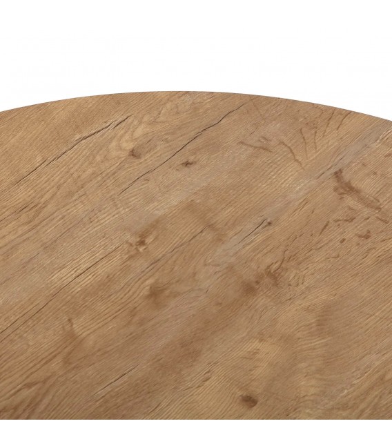 MESA DE COMEDOR REDONDA GRANDE MADERA MDF ROBLE METAL NEGRO